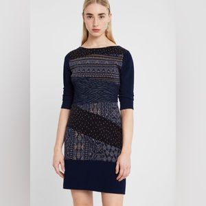 Desigual Mixed Pattern Jacquard Short Dress - Blue - XS